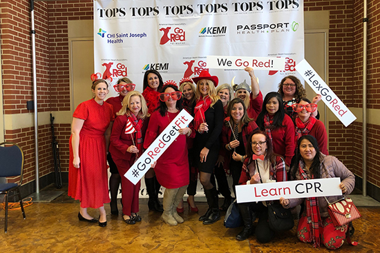 CHI Saint Joseph Health team members, dressed in red for the Go Red for Women Luncheon. 