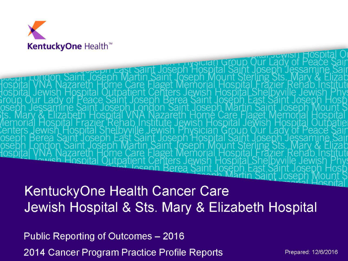 Jewish Hospital & Sts. Mary & Elizabeth Hospital Public Reporting of Outcomes